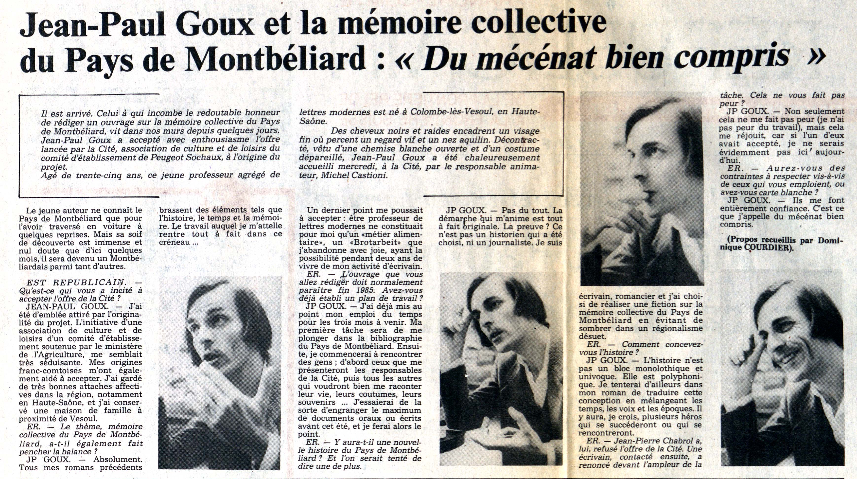  Interview de J.-P. Goux dans L’Est républicain (7 avril 1984)