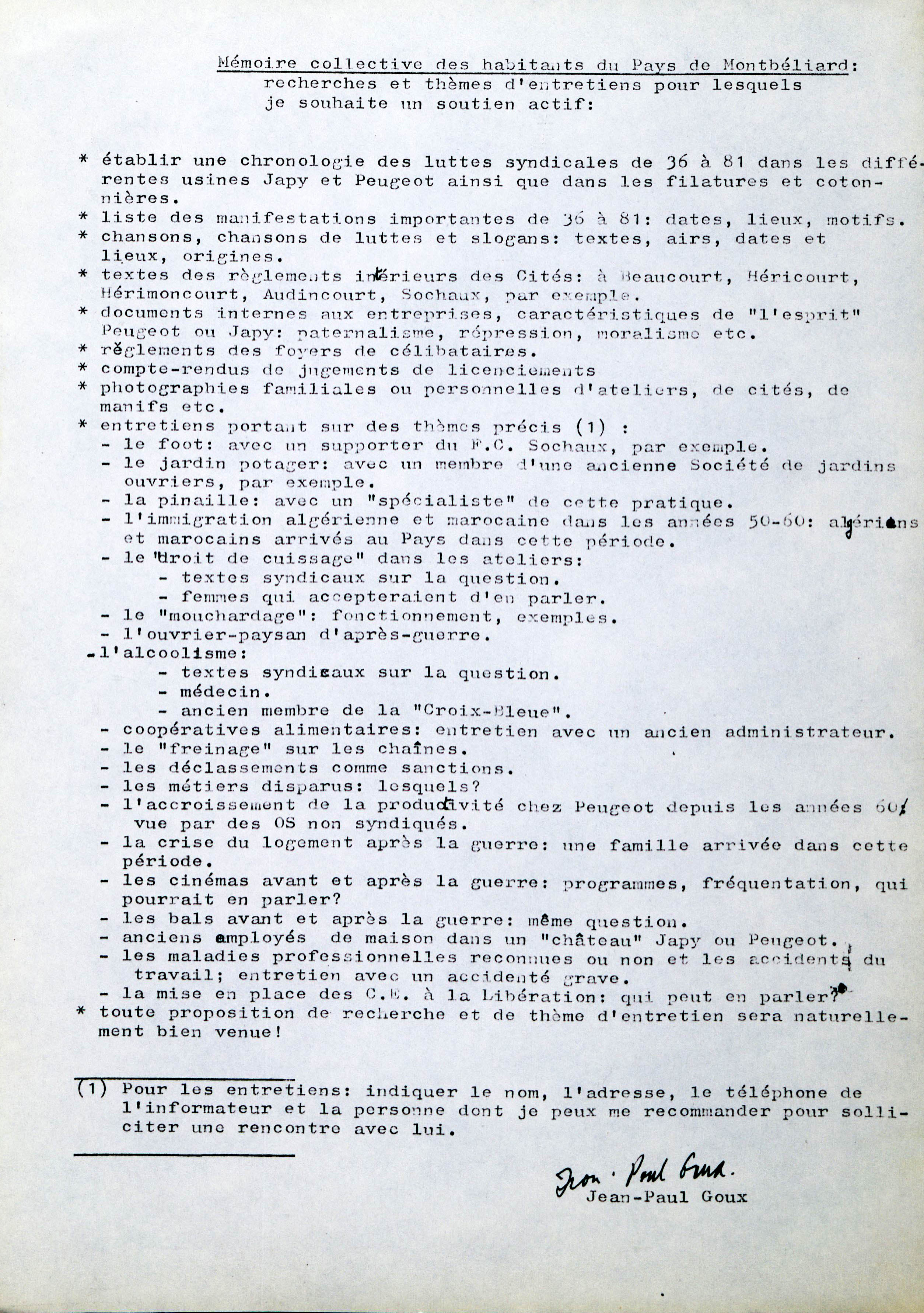 Note dactylographiée (extrait)