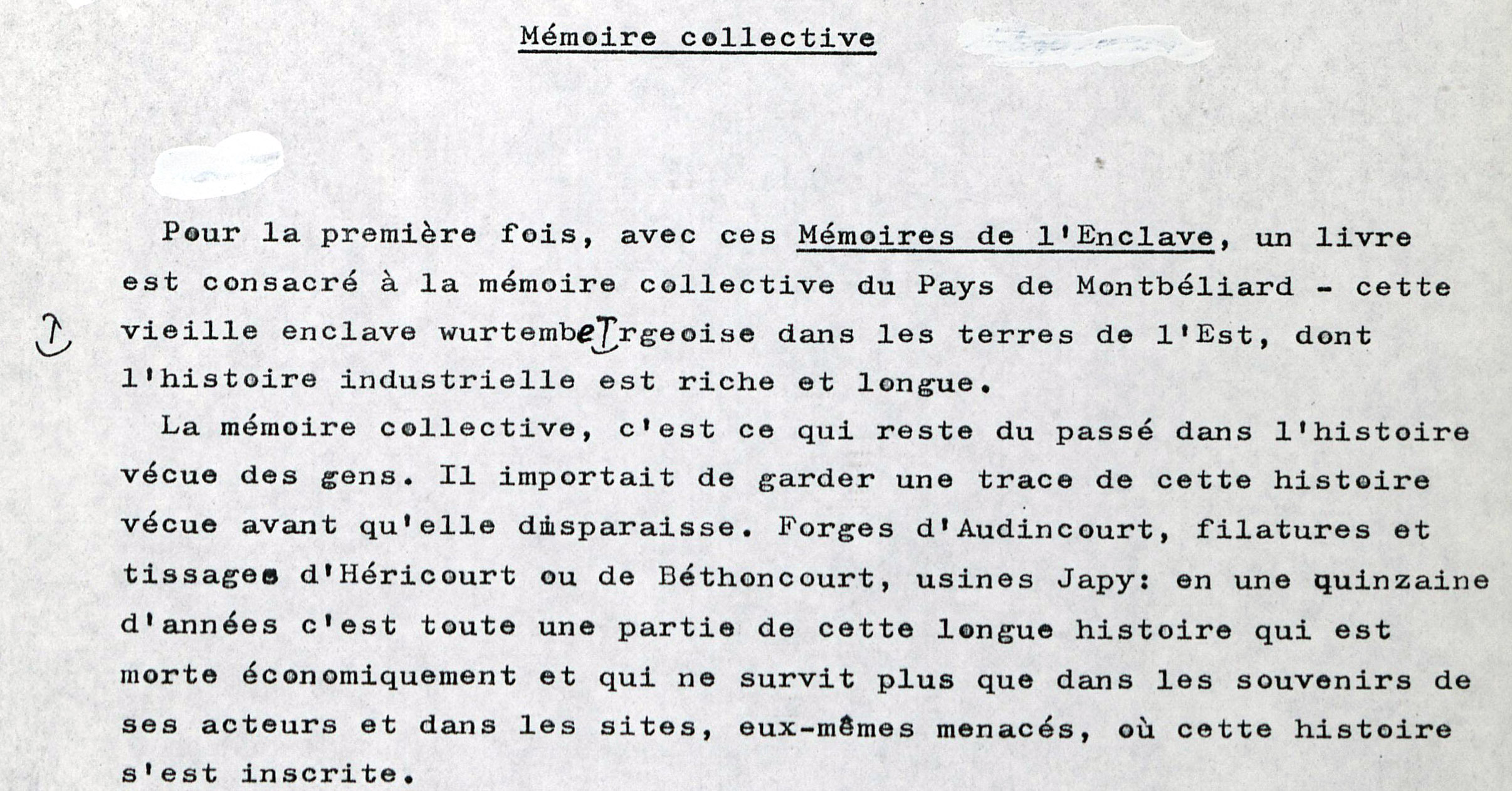Texte dactylographié « La mémoire collective »