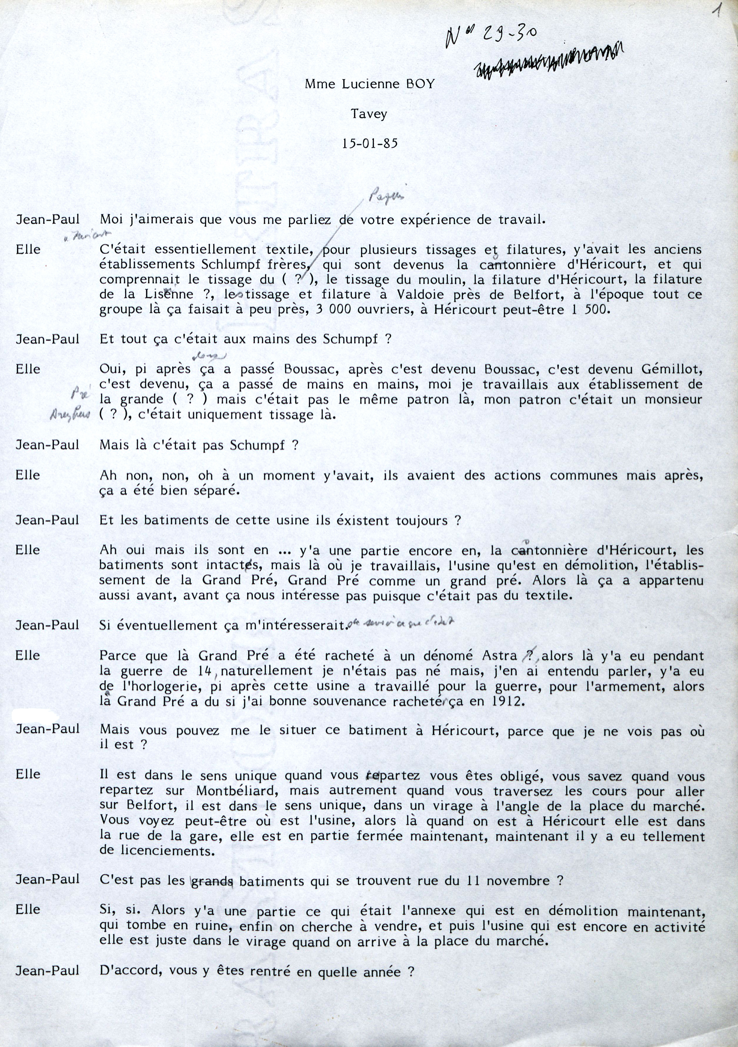Transcription entretien cassette 29-30, Mme B., p. 1